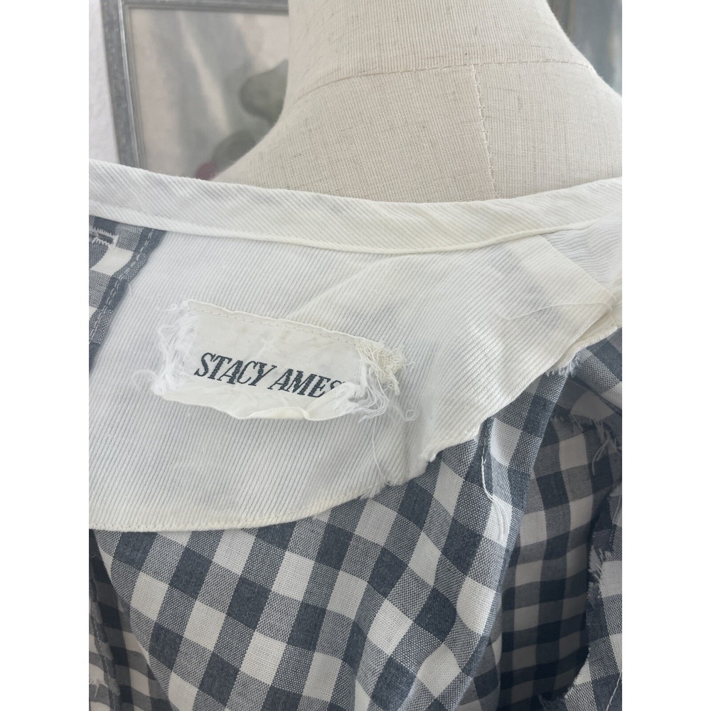 Vintage 1950s Gingham Gray And White Top And Skirt Set Sz S Cotton Button Detail - Picture 8 of 9